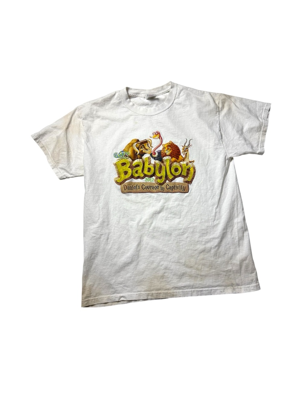 Babylon Movie Graphic Tee - White with Colorful Print distressed